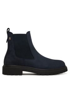 Tommy Hilfiger Sztyblety Nubuck Cleated FW0FW09041 Granatowy. Niebieskie botki TOMMY HILFIGER, bez wzorów, z nubiku, bez obcasa, na płaskiej podeszwie, bez zapięcia. Za 529,99 zł.