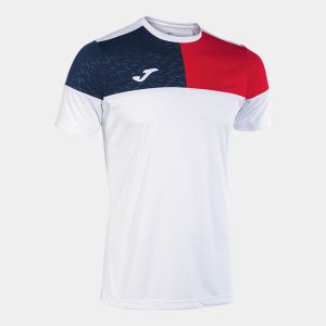 Koszulka Joma Crew Biały-Czerwony-Granatowy XS. Białe bluzki JOMA, xs, bez wzorów, sportowe, bez kołnierzyka, bez ramiączek. Za 160,99 zł.