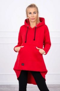 Bluza ocieplana z długim tyłem i kapturem czerwona. Czerwone bluzy KESI, l, bez wzorów, z bawełny. Za 238,37 zł.