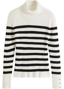 Sweter z golfem w paski. Czarne golfy bonprix, bez wzorów. Za 104,99 zł.