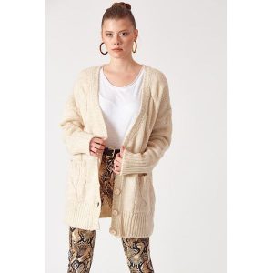 Kardigan w kolorze beżowym. Kardigany marki Robin. W wyprzedaży za 169,95 zł.