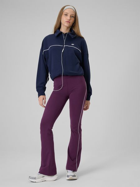 4F Legginsy z rozszerzanymi nogawkami damskie - burgundowe L. Czerwone legginsy 4f, bez wzorów, z bawełny, z podwyższonym stanem. Za 129,99 zł.