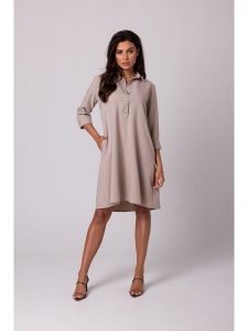 Be Wear Sukienka w kolorze beżowym rozmiar: XXL. Brązowe sukienki Be Wear, xxl, bez wzorów, bez kołnierzyka, bez ramiączek, midi, rozkloszowane. Za 197,63 zł.