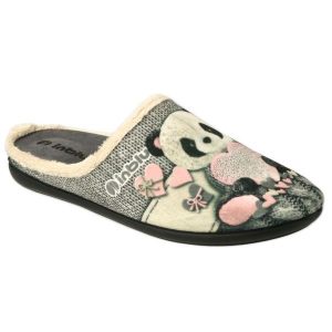 Inblu kapcie damskie 155D209 szare z misiem. Szare kapcie z aplikacjami, z materiału. Za 58,91 zł.