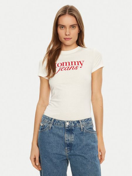 Tommy Jeans T-Shirt Essential DW0DW19447 Biały Slim Fit. Białe t-shirty Tommy Jeans, xl, bez wzorów, z bawełny, bez kołnierzyka, bez ramiączek. Za 79,99 zł.