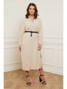 Curvy Lady Sukienka w kolorze beżowym rozmiar: 48/50. Brązowe sukienki Curvy Lady, bez wzorów, ze skóry, klasyczne, bez kołnierzyka, bez ramiączek, midi. Za 131,45 zł.