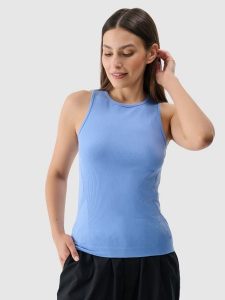 4F Top slim bezszwowy damski - niebieski XS/S. Niebieskie topy 4f, s, bez wzorów, z dzianiny, klasyczne, bez kołnierzyka, bez ramiączek. W wyprzedaży za 29,99 zł.