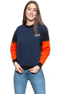 BLUZA WRANGLER HIGH RIB RETRO SWEAT NAVY W6N0HY114 112130780. Niebieskie bluzy Wrangler, xs, bez wzorów, bez kaptura. W wyprzedaży za 79,99 zł.