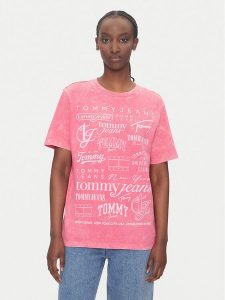 Tommy Jeans T-Shirt Multi Brand DW0DW20923 Różowy Relaxed Fit. Czerwone t-shirty Tommy Jeans, l, bez wzorów, z bawełny, bez kołnierzyka, bez ramiączek. Za 159,99 zł.