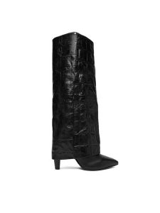 Bronx Kozaki Jad-Ey 14348-WE Czarny. Czarne kozaki Bronx, bez wzorów, ze skóry, bez obcasa, na słupku, bez zapięcia. Za 789,99 zł.