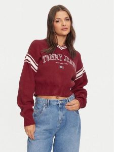 Tommy Jeans Sweter Varsity DW0DW18692 Czerwony Relaxed Fit. Czerwone swetry klasyczne Tommy Jeans, l, z bawełny, bez kołnierzyka. Za 359,99 zł.