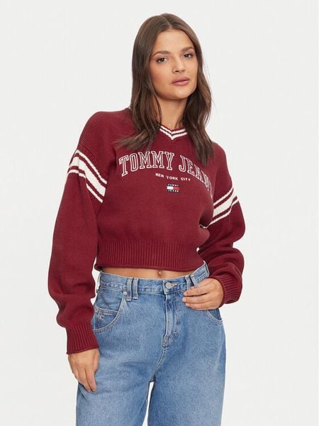 Tommy Jeans Sweter Varsity DW0DW18692 Czerwony Relaxed Fit. Czerwone swetry klasyczne Tommy Jeans, xl, z bawełny, bez kołnierzyka. Za 289,99 zł.