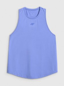 4F Top treningowy szybkoschnący damski - niebieski XS. Niebieskie topy 4f, xs, bez wzorów, z materiału, klasyczne, bez kołnierzyka, bez ramiączek. Za 79,99 zł.