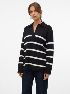 Vero Moda Sweter "Luna" w kolorze czarno-białym rozmiar: XS. Czarne swetry oversize Vero Moda, xs, bez wzorów, ze splotem, bez ramiączek. Za 108,99 zł.