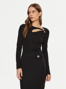 Guess Bluzka W5RP12 KAQL2 Czarny Regular Fit. Czarne bluzki Guess, l, z aplikacjami, z syntetyku, bez kołnierzyka, bez ramiączek. Za 159,99 zł.
