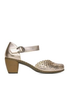 Rieker Półbuty CEO-40902-90 Złoty. Żółte czółenka Rieker, bez wzorów, ze skóry, bez obcasa, bez zapięcia. Za 299,99 zł.