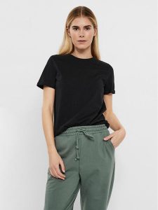 Vero Moda T-Shirt Paula 10243889 Czarny Regular Fit. Czarne t-shirty Vero Moda, xxl, bez wzorów, z bawełny, bez kołnierzyka, bez ramiączek. Za 49,99 zł.