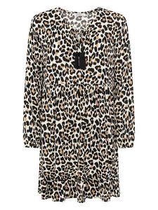 Zwillingsherz Sukienka "Leo Dream" w kolorze kremowo-beżowo-czarnym rozmiar: onesize. Brązowe sukienki Zwillingsherz, na co dzień, bez wzorów, z wiskozy, bez kołnierzyka, bez ramiączek, midi, proste. Za 165,99 zł.