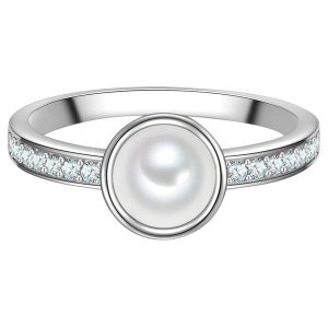 Trilani Pierscionek z Srebra Sterling w srebrze z Cyrkonia i Perla Muszli Pierścionki 1 ct Damski. Białe pierścionki Trilani, z cyrkonią, srebrne. Za 209,99 zł.