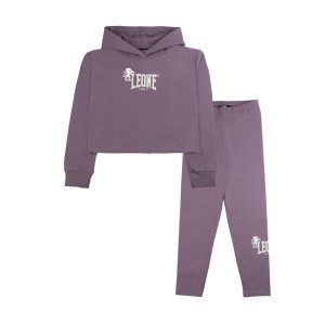 Zestaw zimowy Leone 1947 Lavender Mädchen, bluza z kapturem i legginsy. Fioletowe legginsy LEONE 1947 APPAREL, bez wzorów, z bawełny. W wyprzedaży za 96,62 zł.