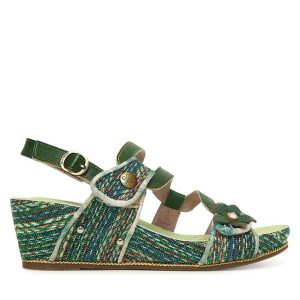 Sandały Laura Vita. Zielone sandały LAURA VITA, bez wzorów, bez obcasa, na koturnie, bez zapięcia. Za 399,99 zł.