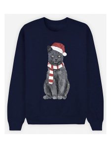 WOOOP Bluza "Xmas Cat" w kolorze granatowym rozmiar: L. Niebieskie bluzy Wooop, l, bez wzorów, z bawełny, bez kaptura. Za 52,42 zł.