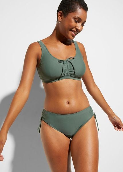 Bikini bustier (2 części) z wiązanym paskiem. Zielone bikini bonprix, bez wzorów. Za 139,99 zł.