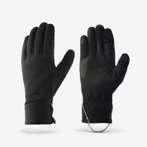 Rękawice trekkingowe dla dorosłych Forclaz MT500 Warm dotykowe. Czarne rękawiczki FORCLAZ, na jesień, bez wzorów, z poliesteru. Za 79,99 zł.