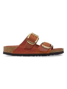 Birkenstock Skórzane klapki "Arizona" w kolorze pomarańczowym rozmiar: 36. Pomarańczowe klapki Birkenstock, bez wzorów, z otwartym noskiem, bez obcasa. Za 482,03 zł.