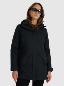 4F Płaszcz przejściowy membrana 8000 damski - czarny XXL. Czarne płaszcze 4f, xxl, bez wzorów, z materiału, bez kaptura. Za 499,99 zł.