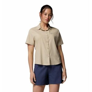 Koszula podróżnicza damska Columbia Silver Ridge Utility II S/S Shirt. Brązowe koszule Columbia, s, bez wzorów, bez kołnierzyka, bez ramiączek. Za 299,19 zł.