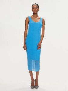 Pinko Sukienka codzienna Dune 103540 A1ND Niebieski Slim Fit. Niebieskie sukienki Pinko, na co dzień, l, bez wzorów, z syntetyku, bez kołnierzyka, bez ramiączek, proste. Za 569,99 zł.