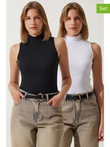 Trendyol Topy (2 szt.) "Happiness Istanbul" w kolorze czarnym i białym rozmiar: S/M. Białe topy Trendyol, m, bez wzorów, bez kołnierzyka, bez ramiączek. Za 68,95 zł.
