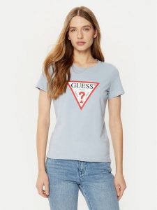 Guess T-Shirt W1YI1B I3Z14 Niebieski Slim Fit. Niebieskie t-shirty Guess, l, z aplikacjami, z bawełny, bez kołnierzyka, bez ramiączek. Za 119,99 zł.