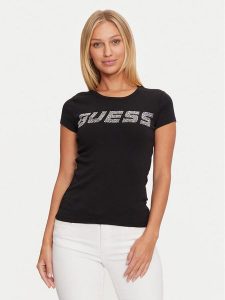 Guess T-Shirt V4BI16 KCIV1 Czarny Regular Fit. Czarne t-shirty Guess, l, z aplikacjami, z bawełny, bez kołnierzyka, bez ramiączek. Za 119,99 zł.