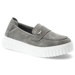 Półbuty damskie Vinceza, cholewka ze skóry naturalnej zamszowej wsuwany fason z ozdobnym elementem, szare, 93218. Szare półbuty VINCEZA, bez wzorów, ze skóry, bez obcasa, bez zapięcia. Za 169,00 zł.