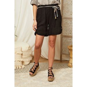 Lin Passion Lniane szorty w kolorze czarnym rozmiar: 40/42. Czarne szorty Lin Passion, bez wzorów, ze lnu, klasyczne, z podwyższonym stanem. Za 119,68 zł.