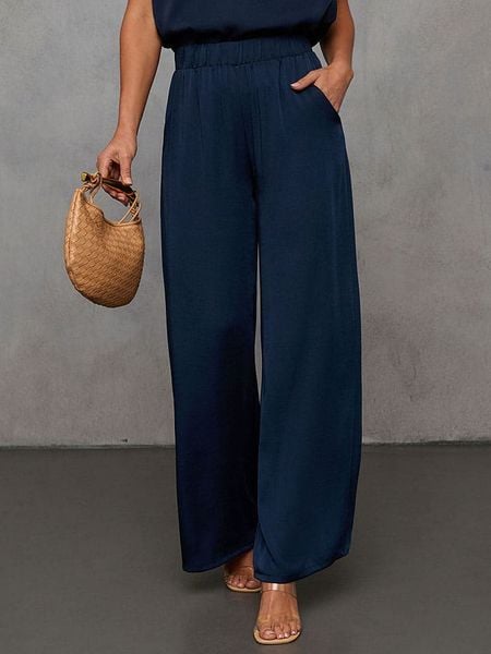 LA Angels Spodnie w kolorze granatowym rozmiar: L. Niebieskie spodnie z wysokim stanem LA Angels, bez wzorów, z materiału, z podwyższonym stanem. Za 140,53 zł.