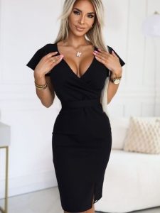 Sukienka Model Nina 479-9 Black - Numoco. Czarne sukienki NUMOCO, l, bez wzorów, z elastanu, eleganckie, bez kołnierzyka, bez ramiączek, mini, kopertowe. Za 403,43 zł.