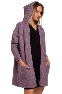 Kardigan oversize z wełną i obszernym kapturem wąskie rękawy wrzos. Kardigany Polskie swetry, z materiału. Za 289,00 zł.