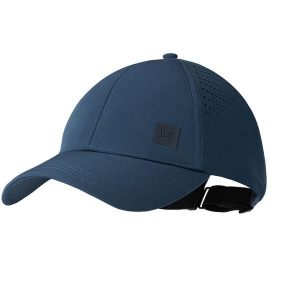 Czapka z daszkiem Summit Cap Night Blue UPF 50. Niebieskie czapki Buff, bez wzorów, z materiału, sportowe. Za 132,99 zł.