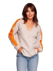 Be Wear Sweter w kolorze kremowym rozmiar: S/M. Brązowe swetry oversize Be Wear, m, bez wzorów, z wełny, bez ramiączek. Za 170,95 zł.