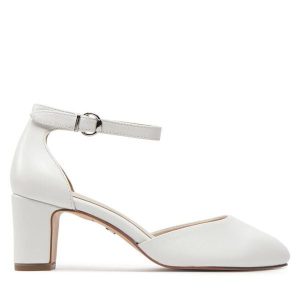 Półbuty Tamaris. Białe półbuty Tamaris, bez wzorów, bez obcasa, na obcasie, bez zapięcia. Za 379,99 zł.