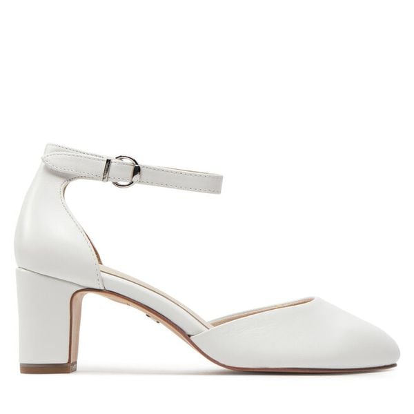 Półbuty Tamaris. Białe czółenka Tamaris, bez wzorów, bez obcasa, na obcasie, bez zapięcia. Za 379,99 zł.