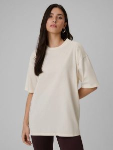 4F T-shirt loose gładki damski - beżowy S. Brązowe t-shirty 4f, s, bez wzorów, z bawełny, bez kołnierzyka, bez ramiączek. Za 59,99 zł.