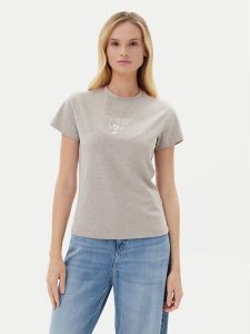 Guess T-Shirt V4YI21 KCDH1 Szary Slim Fit. Szare t-shirty Guess, xxs, z aplikacjami, z bawełny, bez kołnierzyka, bez ramiączek. Za 99,99 zł.