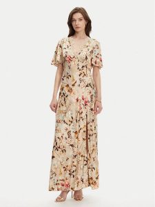 Guess Sukienka wieczorowa W5YK01 WHEZ2 Beżowy Regular Fit. Brązowe kombinezony Guess, xs, z aplikacjami, z wiskozy, wizytowe, bez kołnierzyka, bez ramiączek. Za 419,99 zł.