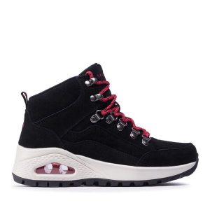 Trapery Skechers. Czarne buty zimowe Skechers, bez obcasa, bez zapięcia. Za 519,99 zł.