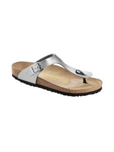 Birkenstock Japonki "Gizeh" w kolorze srebrnym rozmiar: 38. Szare klapki Birkenstock, bez wzorów, ze skóry, z otwartym noskiem, bez obcasa. Za 344,45 zł.