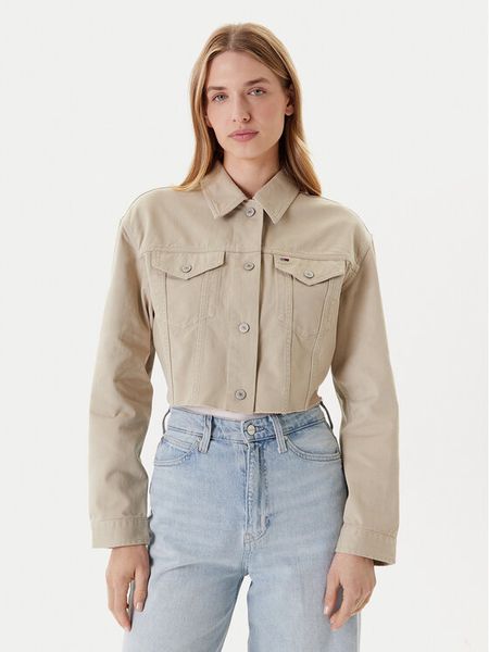 Tommy Jeans Kurtka jeansowa Flag DW0DW21431 Beżowy Regular Fit. Brązowe kurtki Tommy Jeans, l, bez wzorów, z bawełny, bez kaptura. Za 314,99 zł.